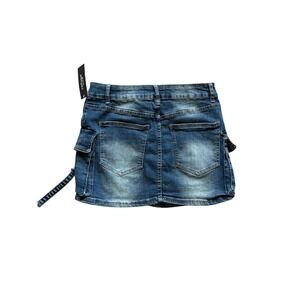 Refuge Denim Cargo Mini Skirt Womens Size M Blue Medium Wash Utility D-Ring